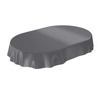Anro - Mantel de hule lavable de color liso brillante, toalla, antracita, Schnittkante Oval 140 x 180cm