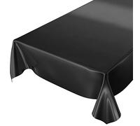 Anro - Mantel de hule lavable de color liso brillante, toalla, Negro , Schnittkante 240 x 140cm