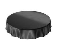 Anro - Mantel de hule lavable de color liso brillante, toalla, Negro , Schnittkante Rund 120cm