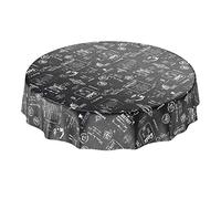 ANRO Mantel de Hule para Mesa (Lavable, diseño Moderno, Retro, 140 cm), Color Negro, Toalla, Rund 140cm