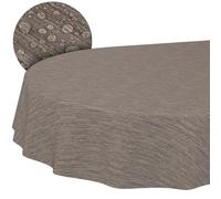 ANRO Mantel de Hule Lavable, Ovalado, Borde Cortado, Aspecto Lino, Aspecto Textil, Beige, marrón, Mantel de jardín, Lavable