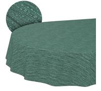 ANRO - Mantel de Hule, Lavable, Ovalado, con Borde Cortado, Aspecto Textil, Verde, Oscuro, 140 x 220 cm, para Mesa de jardín, Color Verde
