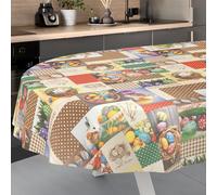 ANRO Mantel de Hule Lavable, para Exterior e Interior, Ovalado, 220 x 140 cm, Borde Cortado, Ostara
