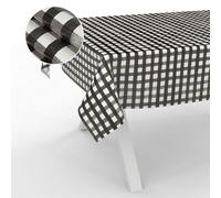 ANRO Mantel de Hule Lavable, para jardín, Exterior e Interior, 100 x 140 cm, Borde de Corte, a Cuadros, Negro
