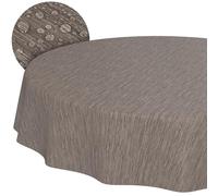 ANRO - Mantel de Hule Lavable, Redondo, 140 cm, con Borde Cortado, Aspecto Textil, Beige, marrón