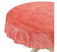 ANRO - Mantel de Hule Lavable Redondo, Borde Cortado, Aspecto Lino, Aspecto Textil, Rojo, 140 cm