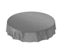 ANRO Mantel de Hule, Mantel Encerado, Color Antracita, Aspecto de Lino, Redondo, 120 cm, Borde Cortado
