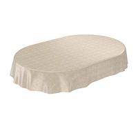 ANRO Mantel de Hule, Mantel Encerado, Color Beige, Aspecto de Lino, Ovalado, 180 x 140 cm