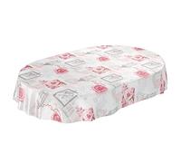 ANRO Mantel de Hule, Mantel Encerado, Lavable, Rosas rústicas, Color Gris, Ovalado, 140 x 180 cm