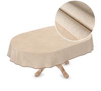 ANRO Mantel de Hule Textil Lavable, Aspecto de Lino, Color Beis, sostenible, Ovalado, 180 x 140 cm