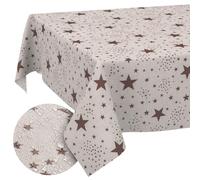 ANRO Mantel de Tela Textil Lavable, Mantel de algodón, poliéster, Estrellas, Redondo, 140 cm, para Interior y Exterior