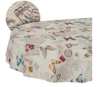 ANRO Mantel de Tela Textil Lavable, Mantel de algodón, poliéster, Mariposas, Ovalado, 180 x 140 cm, para Interior y Exterior