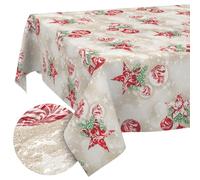 ANRO Mantel de tela textil lavable, mantel de algodón, poliéster, Navidad, rojo, redondo, 120 cm, para interior y exterior