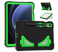 ANROD Funda Protectora para Samsung Galaxy Tab S10 FE / S10 Lite, Silicona Híbrida Antichoque Infantil con Portalápiz Y Pie Apoyo Doble, Ligera Y Resistente para Niños，Negro+Verde