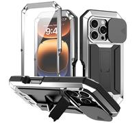 ANROD para iPhone 16 Pro Funda, Soporte Antichoque Metal Militar Rígida Híbrida Carcasas para iPhone 16 Pro, con Tapa de protección de la Lente (Gris)