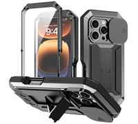 ANROD para iPhone 16 Pro Funda, Soporte Antichoque Metal Militar Rígida Híbrida Carcasas para iPhone 16 Pro, con Tapa de protección de la Lente (Negro)