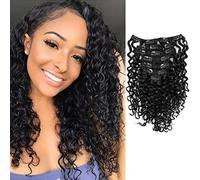 Anrosa Extensiones de cabello humano ondulado con clip, color negro natural, 1B, doble trama, extensiones rizadas para mujeres negras, extensiones de cabello ondulado con clip, 18 pulgadas, 120 gramos