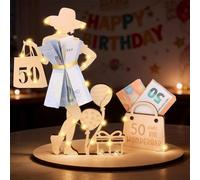 Anruzon Regalos de dinero para cumpleaños 50 cumpleaños mujer, con soporte de cadena de luces LED, placa de madera, libro de visitas, decoración de 50 cumpleaños para mujer, regalo personalizado