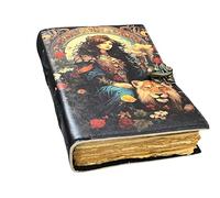 ANSAR HANDICRAFTS Medieval Queen & Lion Leather Journal - Handmade Vintage Notebook with Deckle Edge Paper & Metal Clasp - Boho Grimoire, Sketchbook, Diary for Writing & Drawing