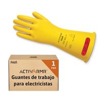 Ansell ActivArmr Guantes Aislantes Dieléctricos, Protección Eléctrica Class 0, Tensión 1000V, Trabajos con Electricidad, Látex de Caucho Natural, 36 cm, Amarillo, Talla M, 1 Par