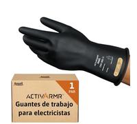 Ansell ActivArmr Guantes Aislantes Dieléctricos, Protección Eléctrica Class 0, Tensión 1000V, Trabajos con Electricidad, Látex de Caucho Natural, 36 cm, Negro, Talla L, 1 Par