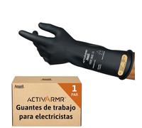 Ansell ActivArmr Guantes Aislantes Dieléctricos, Protección Eléctrica Class 00, Tensión 500V, Trabajos con Electricidad, Látex de Caucho Natural, 36 cm, Negro, Talla M, 1 Par
