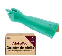 Ansell AlphaTec 37-185 Guantes Nitrilo Impermeables, Guantes Trabajo Multiuso, Limpieza, Cocina, Químicos, Seguridad Hogar, Sin Latex y Reutilizable, Guantes Hombre Mujer, Verde, Talla M (1 Par)