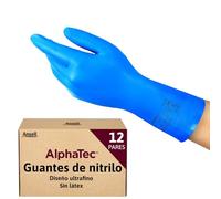 Ansell AlphaTec 37-310 Guantes de Nitrilo Reutilizables, Protección Química y Seguridad Alimentaria, Guantes de Trabajo Multiusos, Cocina y Limpieza del Hogar, Azul, Talla 2XL (12 Pares)
