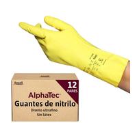 Ansell AlphaTec 37-320 Guantes Nitrilo Impermeables, Guantes Trabajo Multiuso, Limpieza, Cocina, Químicos, Seguridad Hogar, Sin Latex, Reutilizable, Guante Hombre Mujer, Amarillo, Talla S (12 Pares)