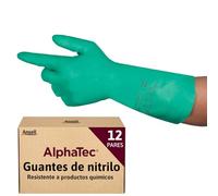 Ansell AlphaTec 37-675 Guantes de Nitrilo Profesionales, Alta Protección Química y Resistencia a la Abrasión, Seguridad Alimentaria y Industrial, Reutilizables, Verde, Talla XS (12 Pares)