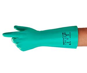 Ansell AlphaTec 37-695 Guantes de Trabajo de Nitrilo, Resistentes a Productos Químicos, Sectores Industrial y Alimentario, Guantes Reutilizables, Verde, Talla XL (12 Pares)