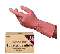 Ansell AlphaTec 87-085 Guantes Latex Impermeables, Guantes Trabajo Multiuso, Limpieza, Cocina, Químicos, Mecanico, Seguridad Hogar, Guantes Hombre Mujer, Reutilizable, Rosa, Talla XL (12 Pares)