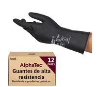Ansell AlphaTec 87-118 Guantes de Trabajo Pesados, Alta Protección Química y Resistencia a la Abrasión, Seguridad Industrial, Guantes de Látex Reutilizables, Negro, Talla L (12 Pares)