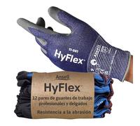 Ansell HyFlex 11-561 Guantes Trabajo Anticortes, Diseno Ultraligero con Recubrimiento Nitrilo Antideslizante, Guantes Seguridad Cortes, Guantes Hombre y Mujer, Azul, Talla XS (12 Pares)