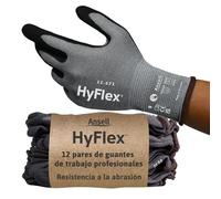 Ansell HyFlex 11-571 Guantes Trabajo Anticortes, Diseno Ultraligero con Recubrimiento Nitrilo Antiabrasion, Guantes Seguridad Cortes, Hombre y Mujer, Negro, Talla M 12 Pares, 8 (M)