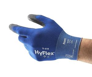Ansell HyFlex 11-618, Guantes De Trabajo Ultrafinos Destreza, Guantes Anticorte Con Recubrimiento PU, Guantes Mecánico Uso Industrial, Touchscreen Compatible, Guantes Trabajo Azul Talla M, 1 Par