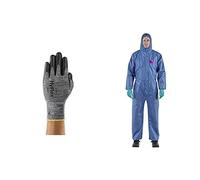 Ansell HyFlex 11-801 Guantes de Trabajo Profesionales,Protección Mecánica Multiusos Negro, Talla XL (12 Pares)+ AlphaTec 1500 Model 138, Mono de Trabajo Desechable Azul Talla XL (1 Unidad)