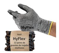 Ansell HyFlex 11-801 Guantes de Trabajo Profesionales, Revestimiento de Nitrilo Antideslizante y Transpirable, Protección Mecánica Multiusos, Seguridad Industrial, Negro, Talla XL (12 Pares)