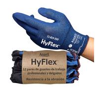 Ansell HyFlex 11-819 Guantes Trabajo Electricista, Diseno Ultraligero con Recubrimiento Nitrilo ESD Antiestatico, Guantes Seguridad Touchscreen, Guantes Hombre y Mujer, Azul, Talla S (12 Pares)