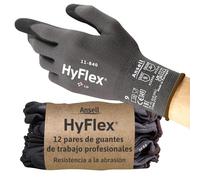 Ansell HyFlex 11-840, Guantes de Trabajo Profesionales, Recubrimiento de Nitrilo Resistente a la Abrasión, Guantes Negros Industriales, Guantes Mecanico, Guantes Nitrilo Talla XS, Caja de 12 Pares