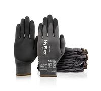 Ansell HyFlex 11-840 Guantes de Trabajo Profesionales, Revestimiento de Nitrilo Antideslizante y Transpirable, Protección Mecánica Multiusos, Seguridad Industrial, Negro, Talla XL 12 Pares, 10 (XL)