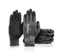 Ansell HyFlex 11-840 Guantes de Trabajo Profesionales, Revestimiento de Nitrilo Antideslizante y Transpirable, Protección Mecánica Multiusos, Seguridad Industrial, Negro, Talla L 12 Pares, 9 (L)