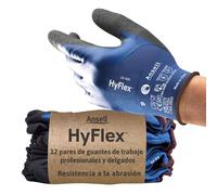 Ansell HyFlex 11-925 Guantes Trabajo Impermeables, Diseno Ultraligero con Recubrimiento Nitrilo Antideslizante, Guantes Mecanico y Jardineria, Guantes Hombre y Mujer, Azul, Talla M (12 Pares)