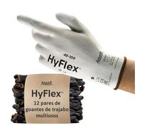 Ansell HyFlex 48-100 Guantes de Trabajo Finos, Alta Precisión Táctil, Forro Elástico con Revestimento de Poliuretano, Protección Multiusos, Bricolaje y Mecánica, Blanco, Talla S (12 Pares)