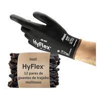 Ansell HyFlex 48-101 Guantes de Trabajo Finos, Alta Precisión Táctil, Forro Elástico con Revestimento de Poliuretano, Protección Multiusos, Bricolaje y Mecánica, Negro, Talla XS (12 Pares)