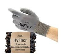 Ansell HyFlex 48-102 Guantes de Trabajo Finos, Alta Precisión Táctil, Forro Elástico con Revestimento de Poliuretano, Protección Multiusos, Bricolaje y Mecánica, Gris, Talla M (12 Pares)