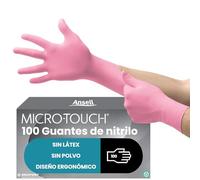 Ansell Micro-Touch Nitrafree Guantes Nitrilo Sin Polvo, Guantes Desechables Resistentes, Guantes Latex Free, Guantes Médicos Rosas, Guantes Nitrilo Talla M (100 Unidades), 8 (M) (93XX2)