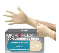 Ansell MicroFlex 63-864 Guantes Desechables Sin Polvo, Dedos Texturizados y Reforzados, Protección Mecánica, Seguridad Alimentaria, Látex de Caucho Natural, Blanco, Talla L (100 Guantes)