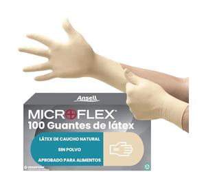 Ansell MicroFlex 63-864 Guantes Desechables Sin Polvo, Dedos Texturizados y Reforzados, Protección Mecánica, Seguridad Alimentaria, Látex de Caucho Natural, Blanco, Talla XS (100 Guantes)