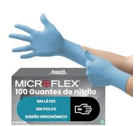 Ansell Microflex 92-134 Guantes Desechables de Nitrilo, Sin Polvo, Protección Química y Mecánica, Seguridad Alimentaria, Guantes Multiusos Profesionales, Azul, Talla S (100 Guantes)
